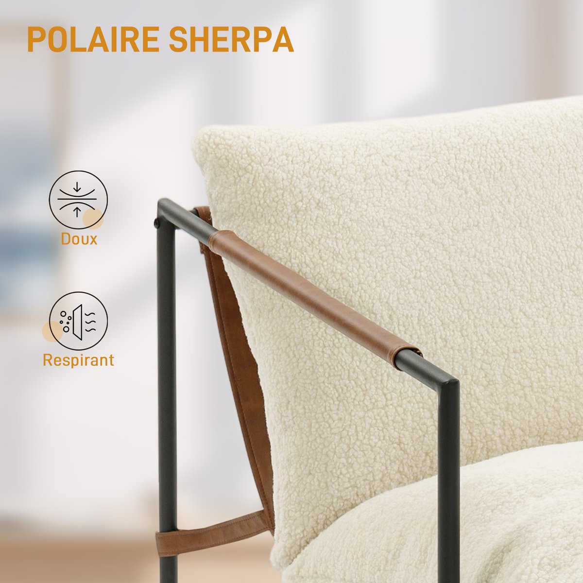 Accent Chair Tissu bouclette (100 % crème, HOMCOM