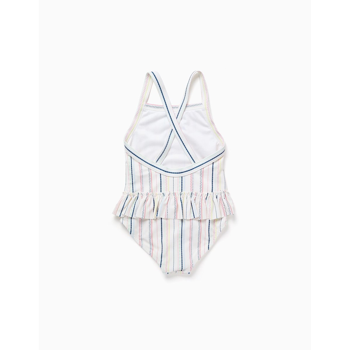 Maillot de bain à rayures ethniques et volants B&S blanc, ZIPPY