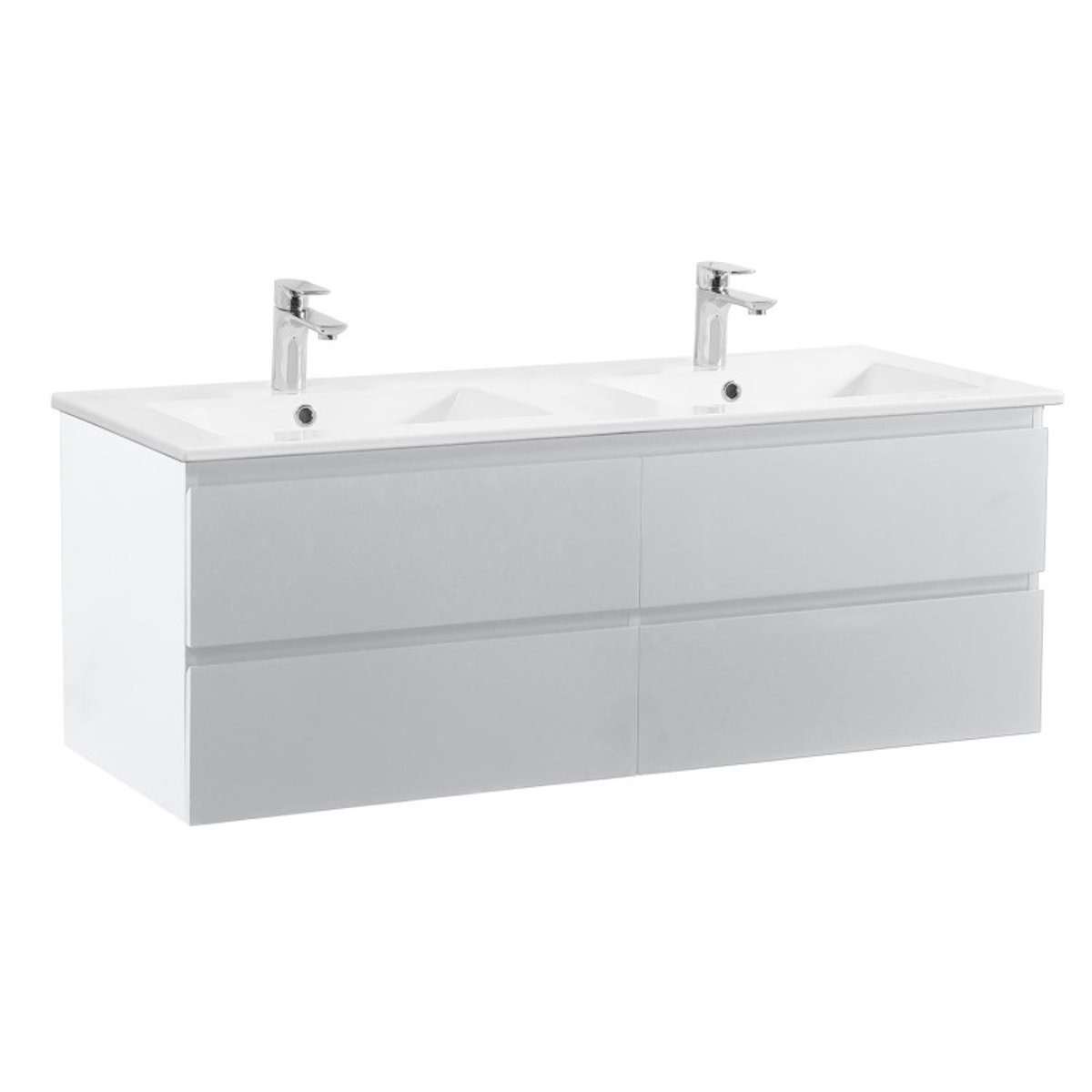 Meuble double vasque suspendu avec plan céramique 120cm SORRENTO blanc brillant, MOB IN