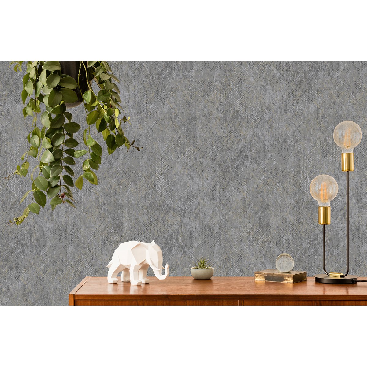 Papier peint effet peau serpent gris anthracite doré gris, HEXOA