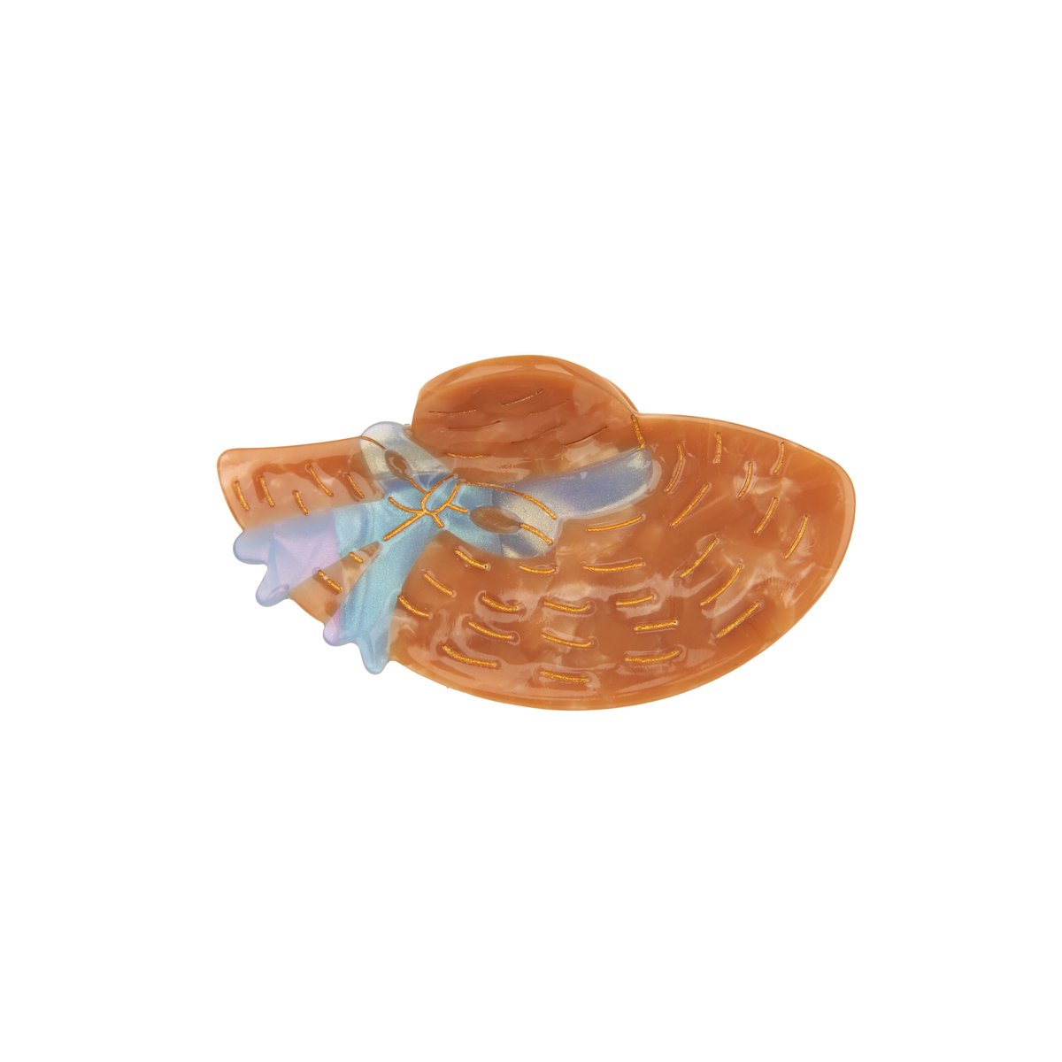 Pince à cheveux chapeau de paille beige et bleu, COUCOU SUZETTE