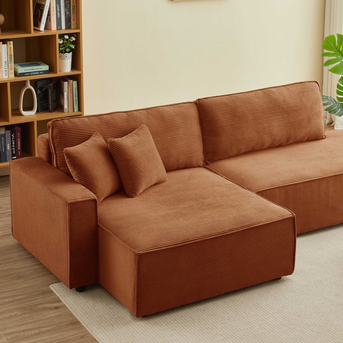 Canapé d'angle gauche convertible velours ZOLA terracotta, BAÏTA