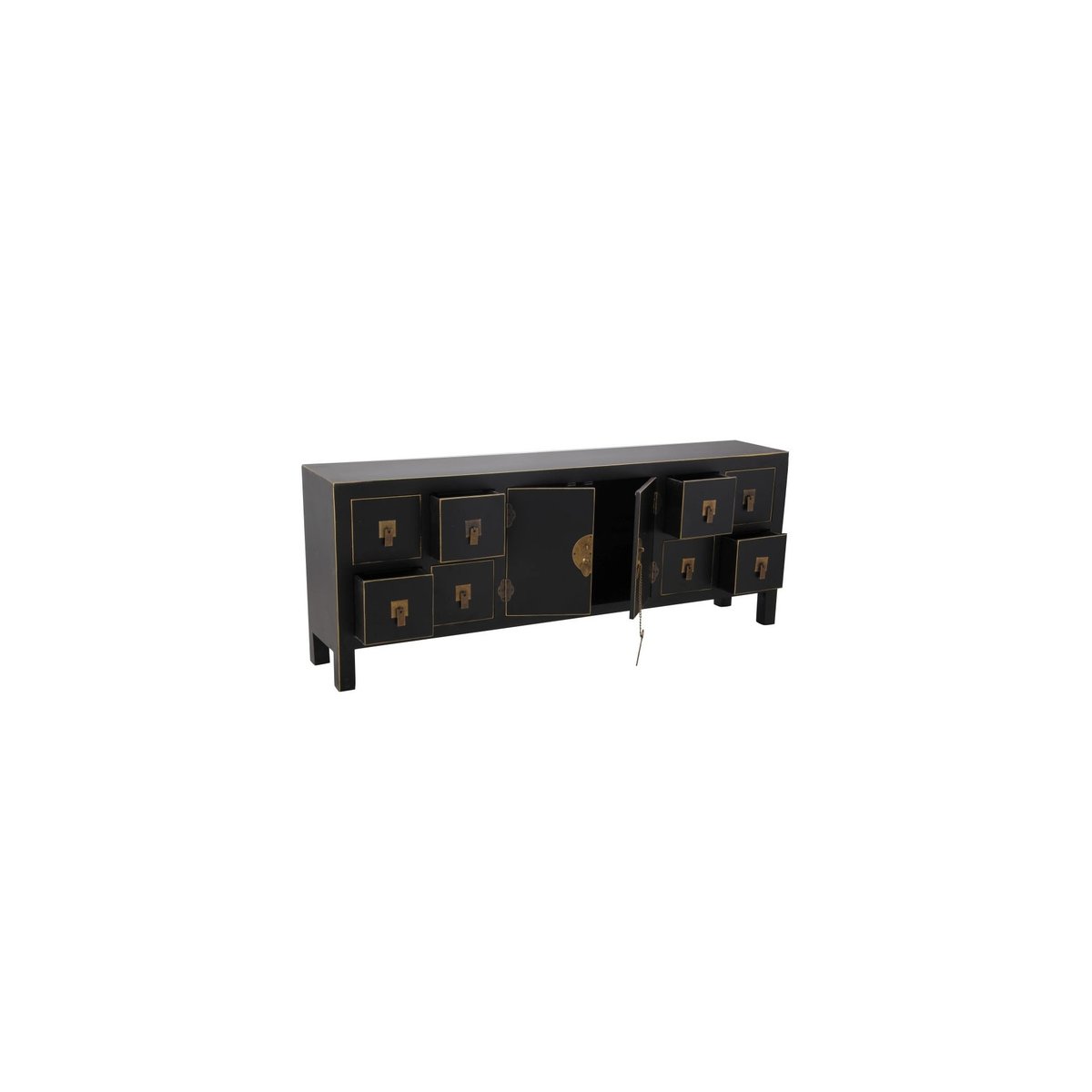 Buffet Chinoiserie en Bois Noir et Doré 1 Porte et 8 Tiroirs noir, WADIGA
