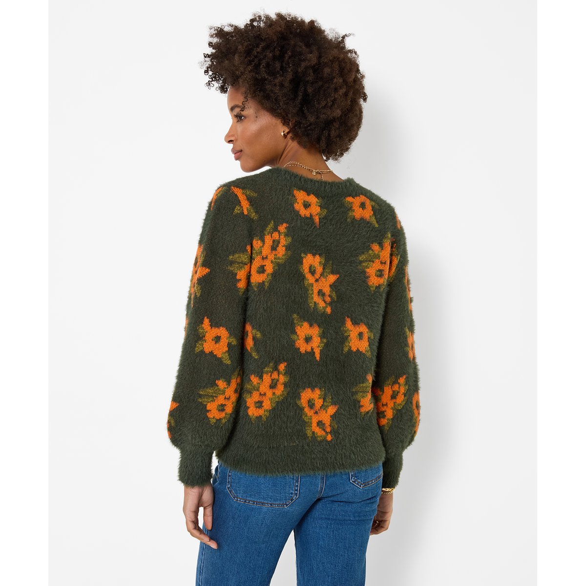 Pull Duveteux Col V Fleurs d'Automne vert, JOE BROWNS