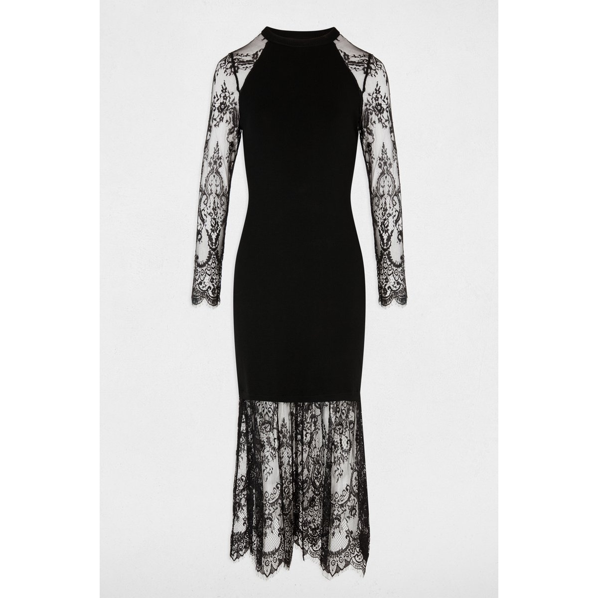 Robe tricot col montant noir, MORGAN