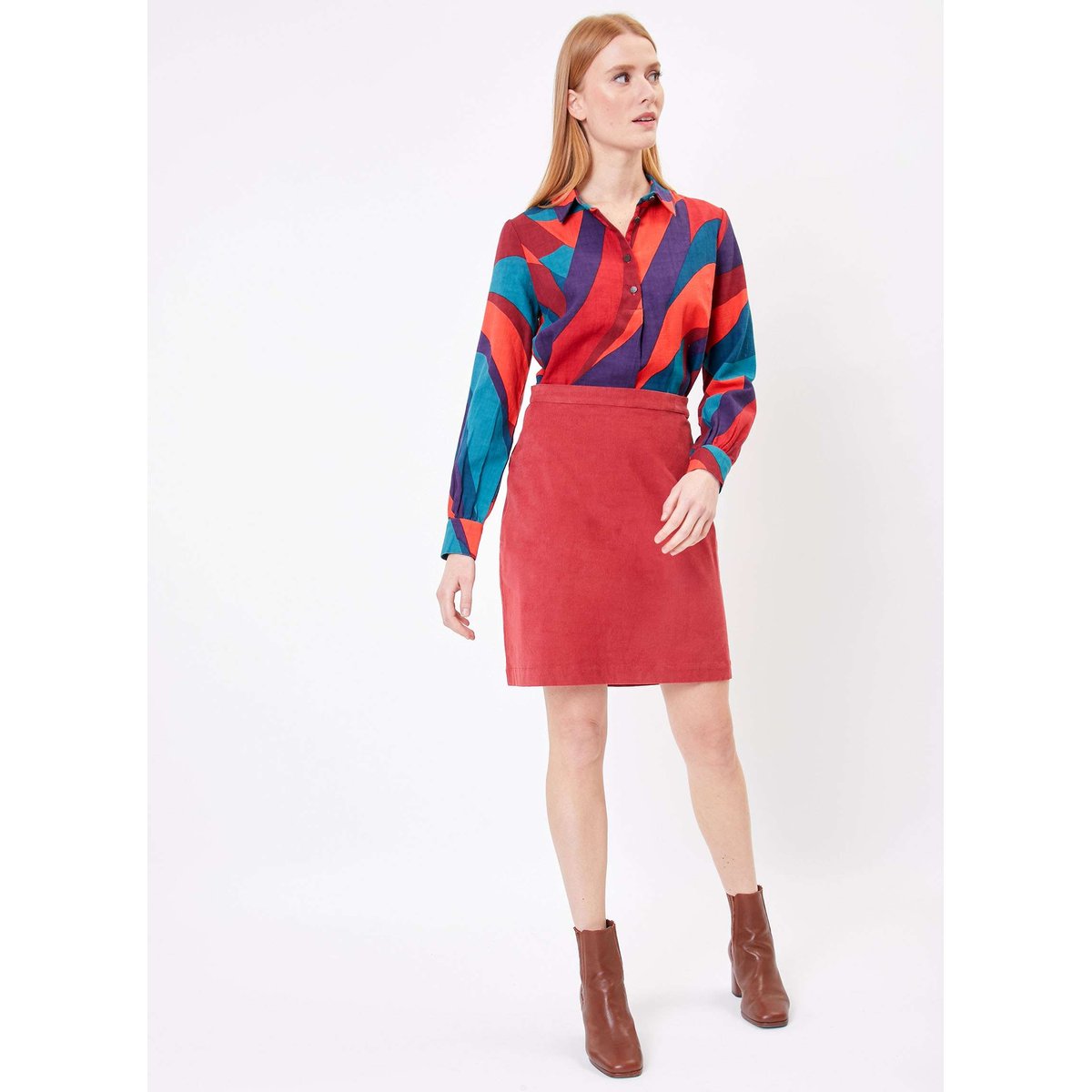 Jupe courte velours côtelé NINETTE rouge fraise, PRINCESSE NOMADE
