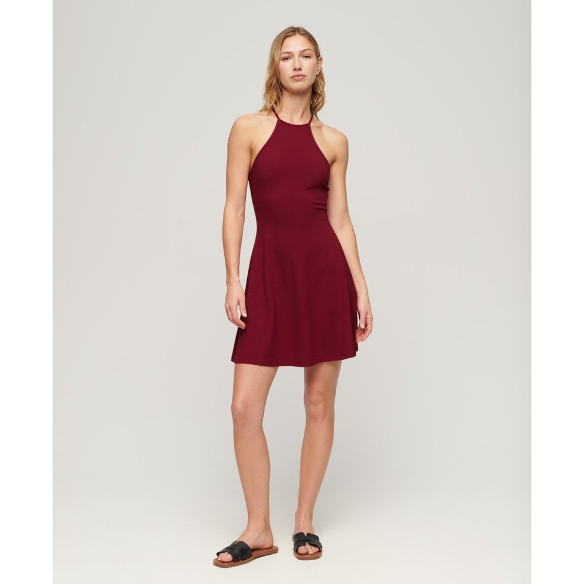 Mini robe ajustée et évasée en jersey dahlia rouge, SUPERDRY