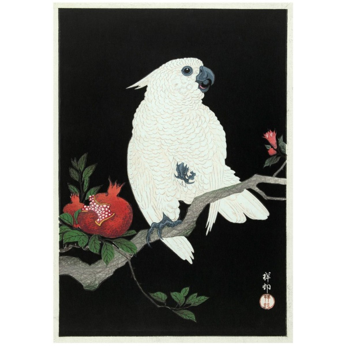 Affiche japonaise Ukiyo-E  Cockatoo Pomegranate noir, THE DYBDAHL CO