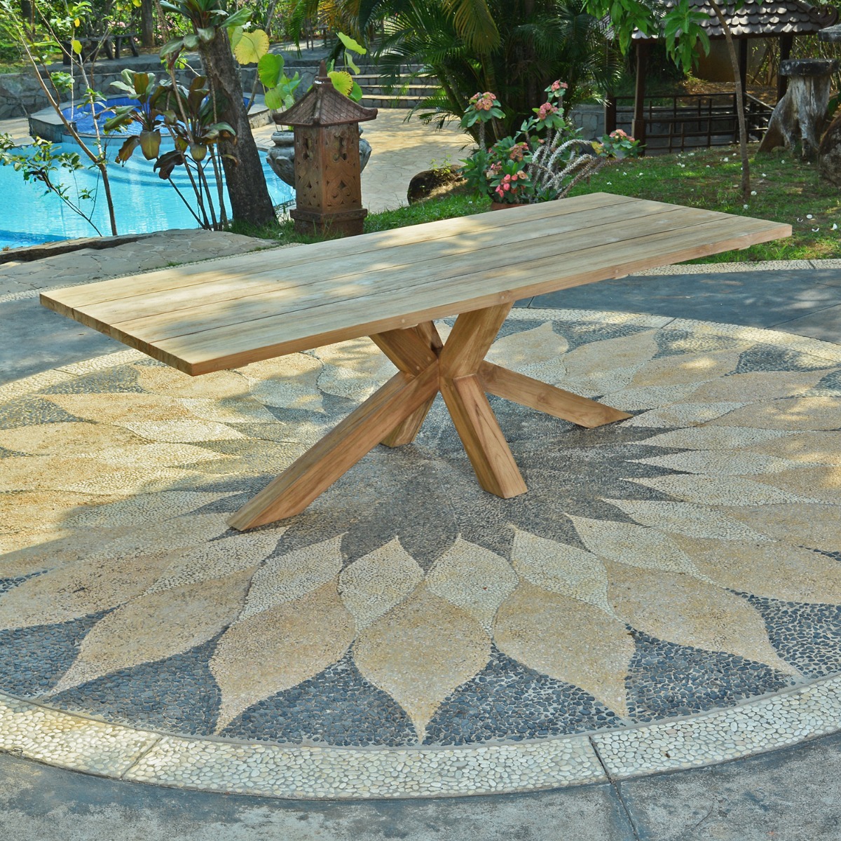 Table en teck recyclé 300 cm, Conceptual naturel, GECKO JARDIN