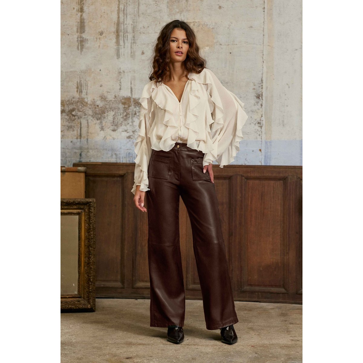 Pantalon loose uni ATLANTY 16-marron, LA PETITE ETOILE