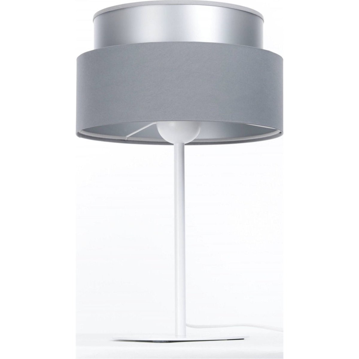 Lampe à poser ronde en tissu, DUO ELLEGANT gris satin avec intérieur argenté, BPS KONCEPT