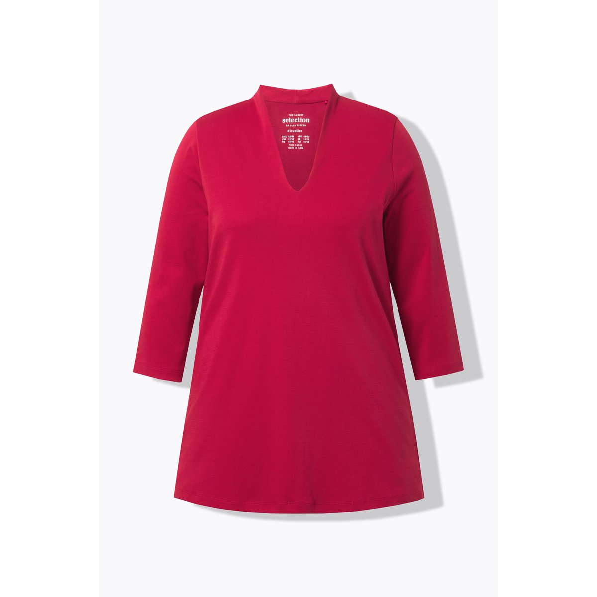 T-shirt à manches 3/4 et col calice en coton rouge cerise, ULLA POPKEN
