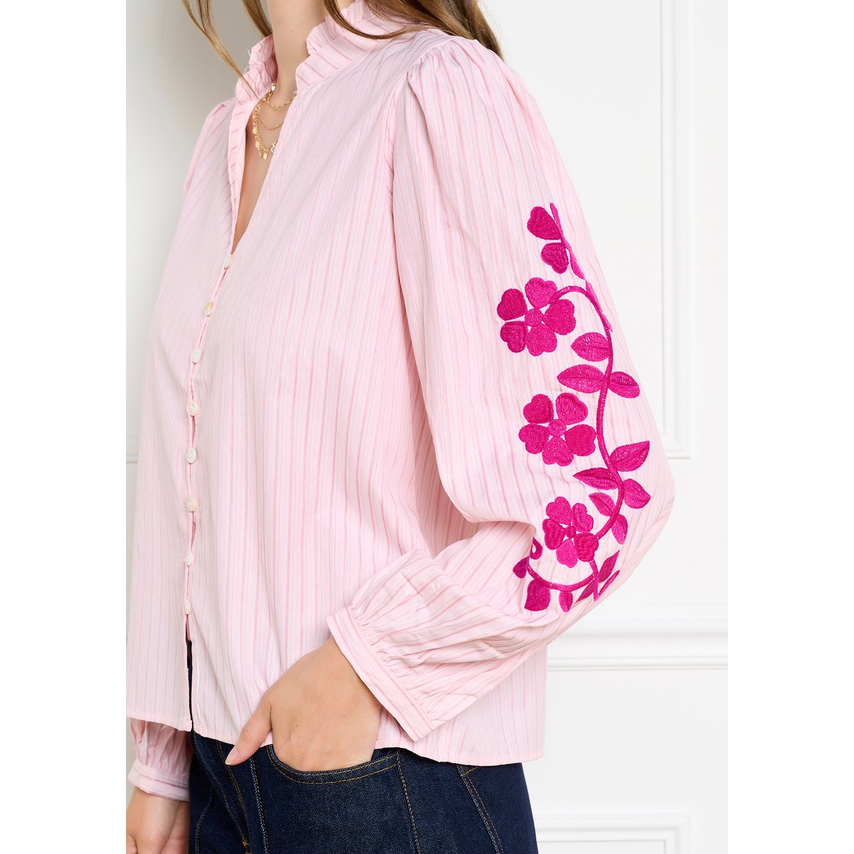 Chemise brodée rose clair, LOLALIZA