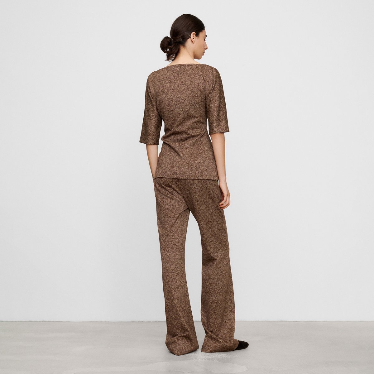 Pantalon flare en tissu chiné grenat/marron, ADOLFO DOMINGUEZ