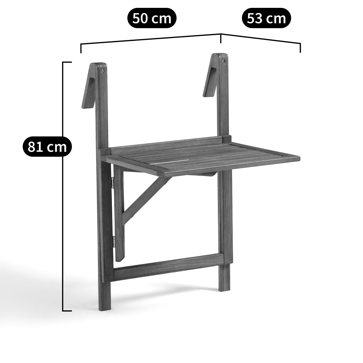 Table de balcon pliable, à suspendre, en acacia, ALATA acacia, LA REDOUTE INTERIEURS