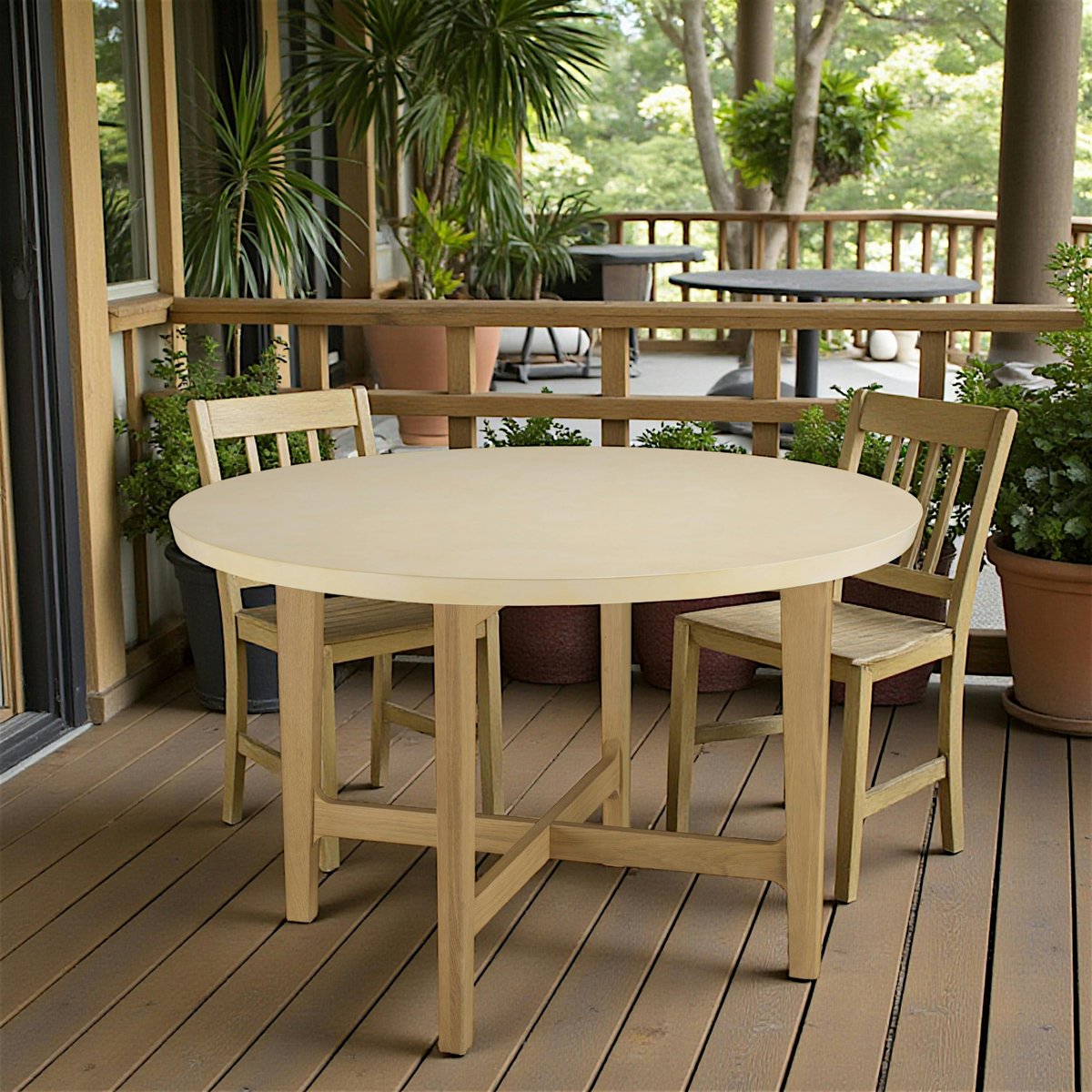 Table à manger ronde 120 cm plateau béton beige BRASILIA beige, PIER IMPORT