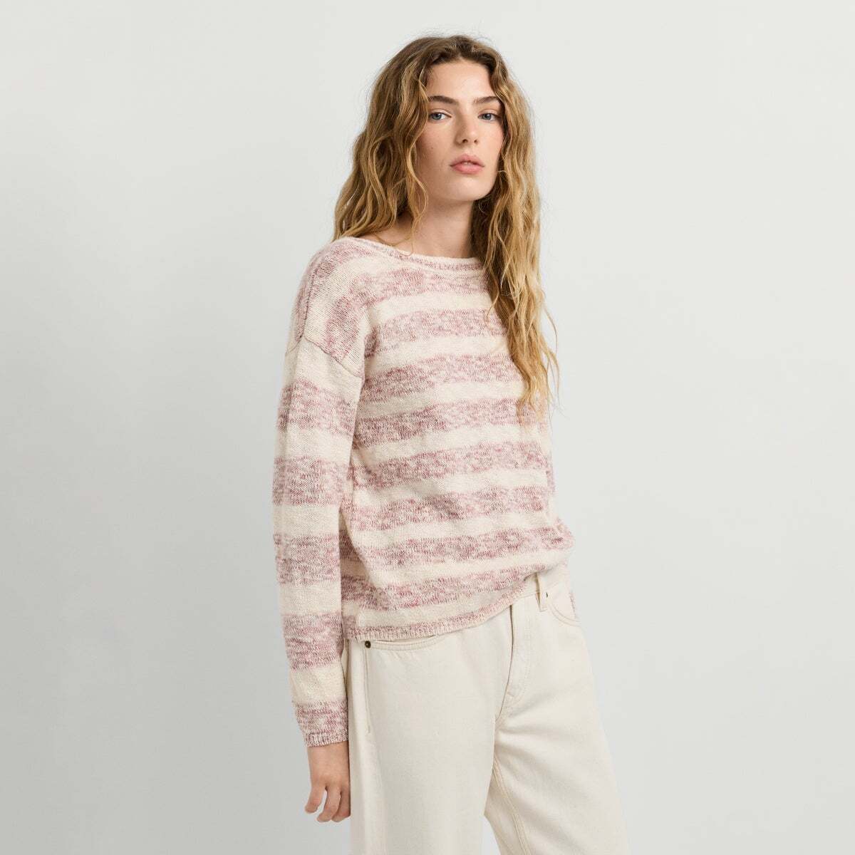 Pull En Crochet À Rayures rose poudre rose, PEPE JEANS