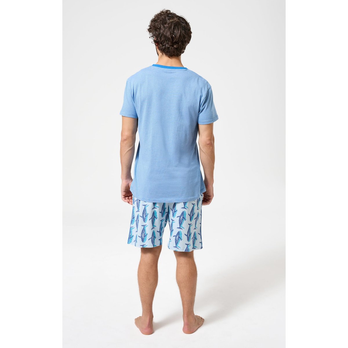 Pyjashort en coton imprimé Pacifique bleu, ARTHUR