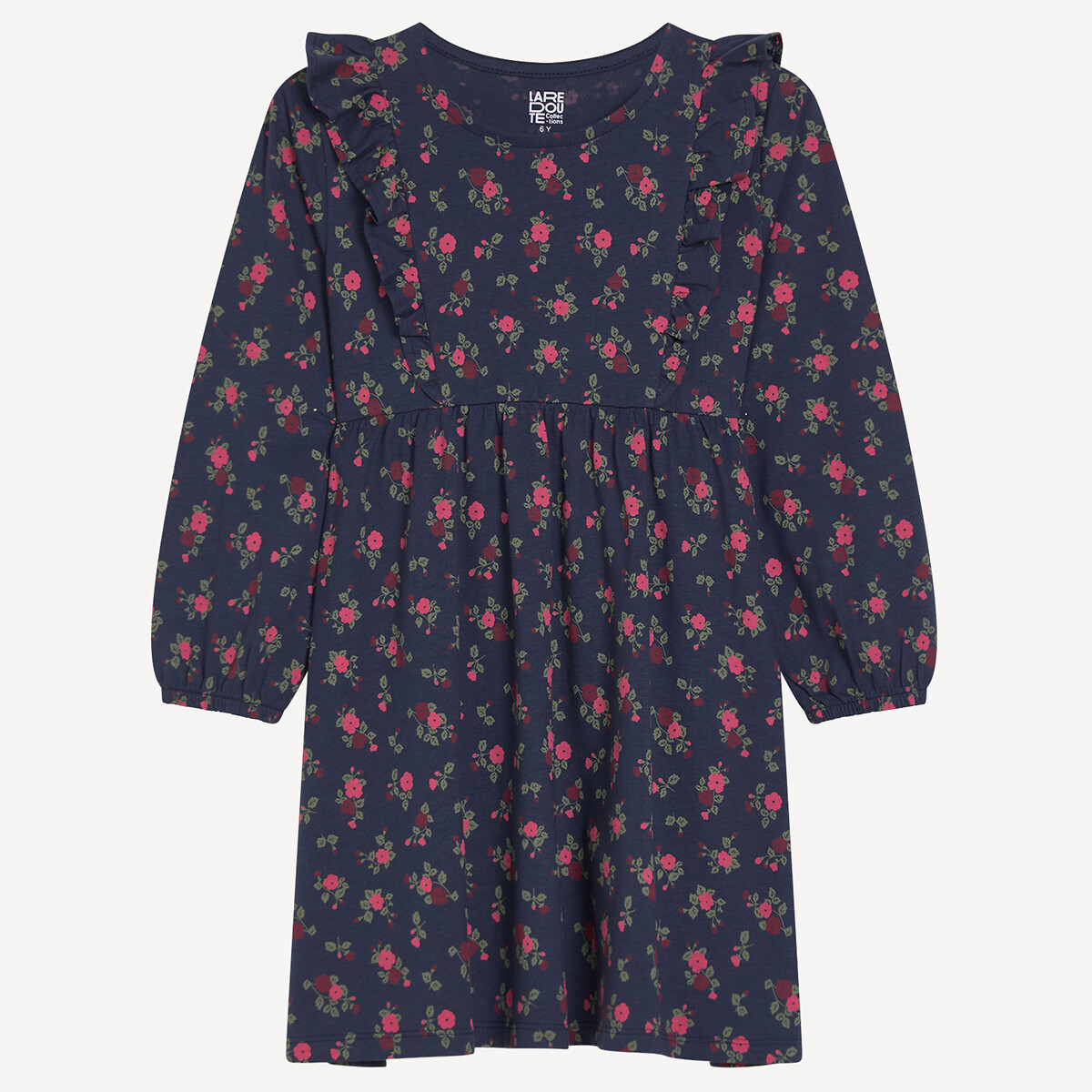 Robe à manches longues, imprimé floral, en jersey bleu marine, LA REDOUTE COLLECTIONS