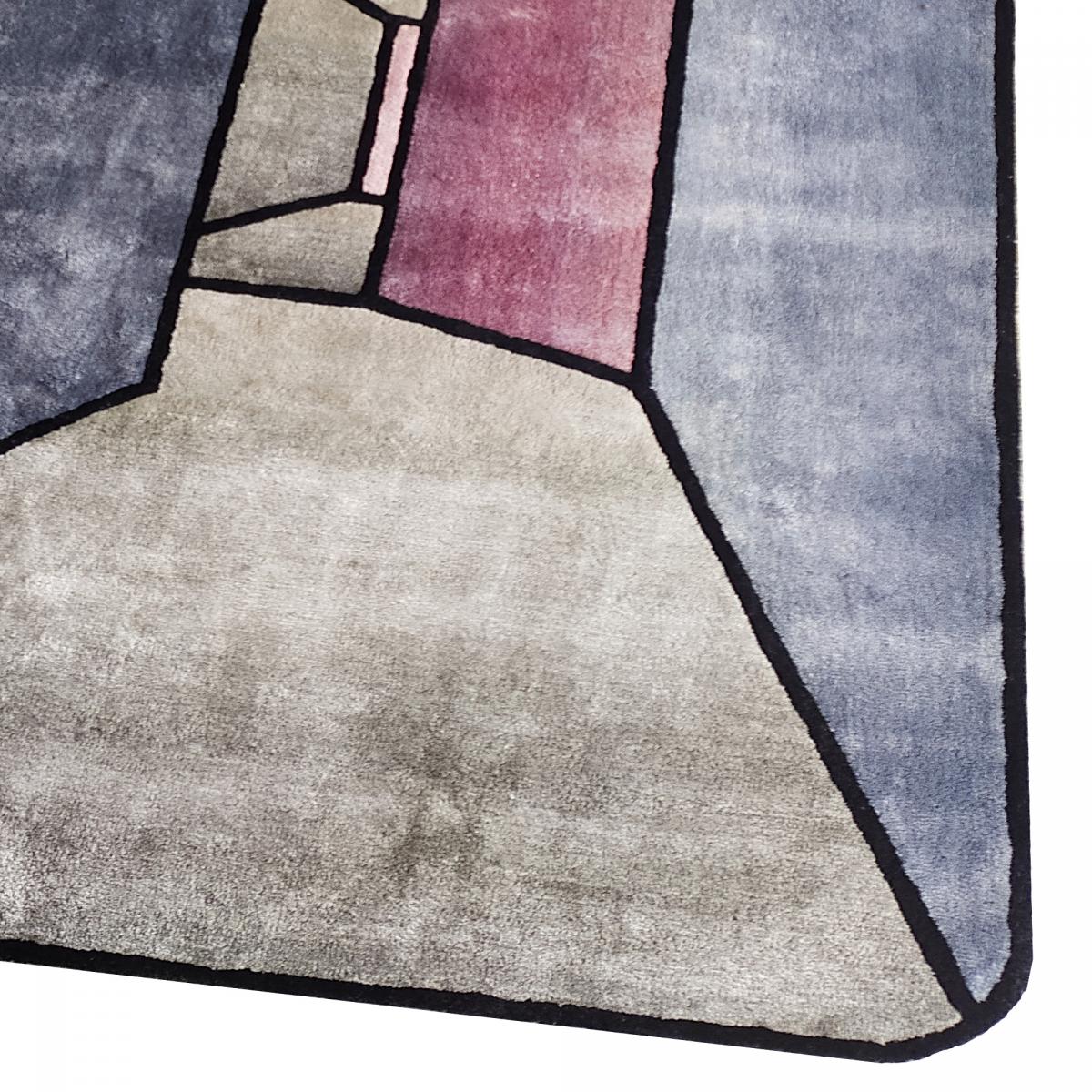 Tapis salon et chambre THE ROOM, fait à la main motif géométrique gris, bleu, noir, rose, UN AMOUR DE TAPIS