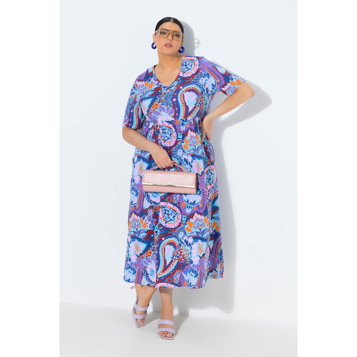 Robe maxi coupe évasée, poches violet, ULLA POPKEN