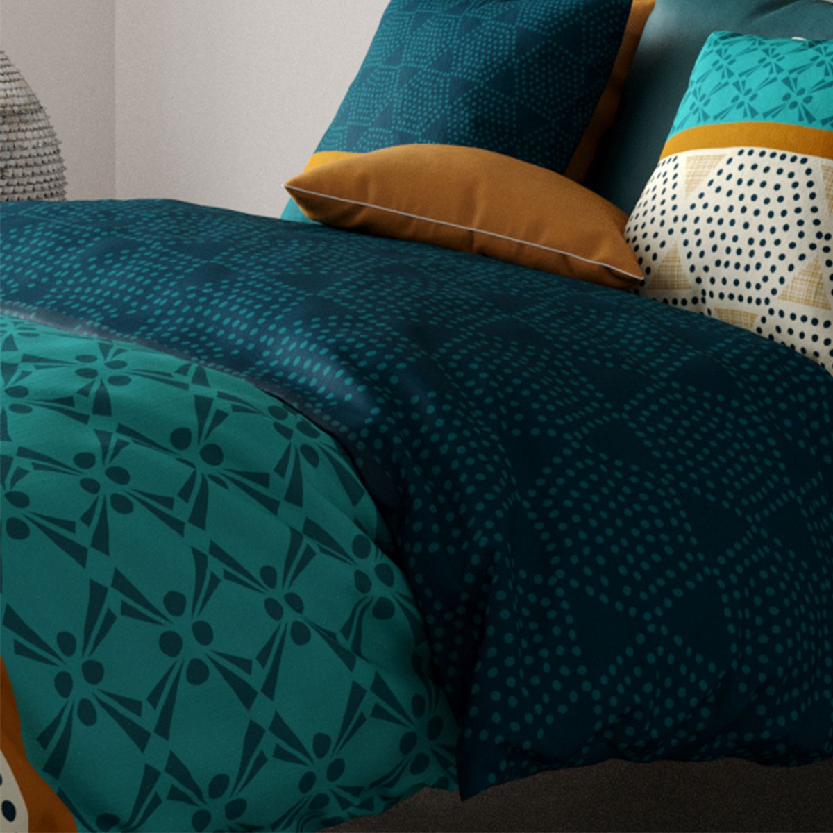 Parure de lit - Housse de couette coton 57 fils vert, EDEN