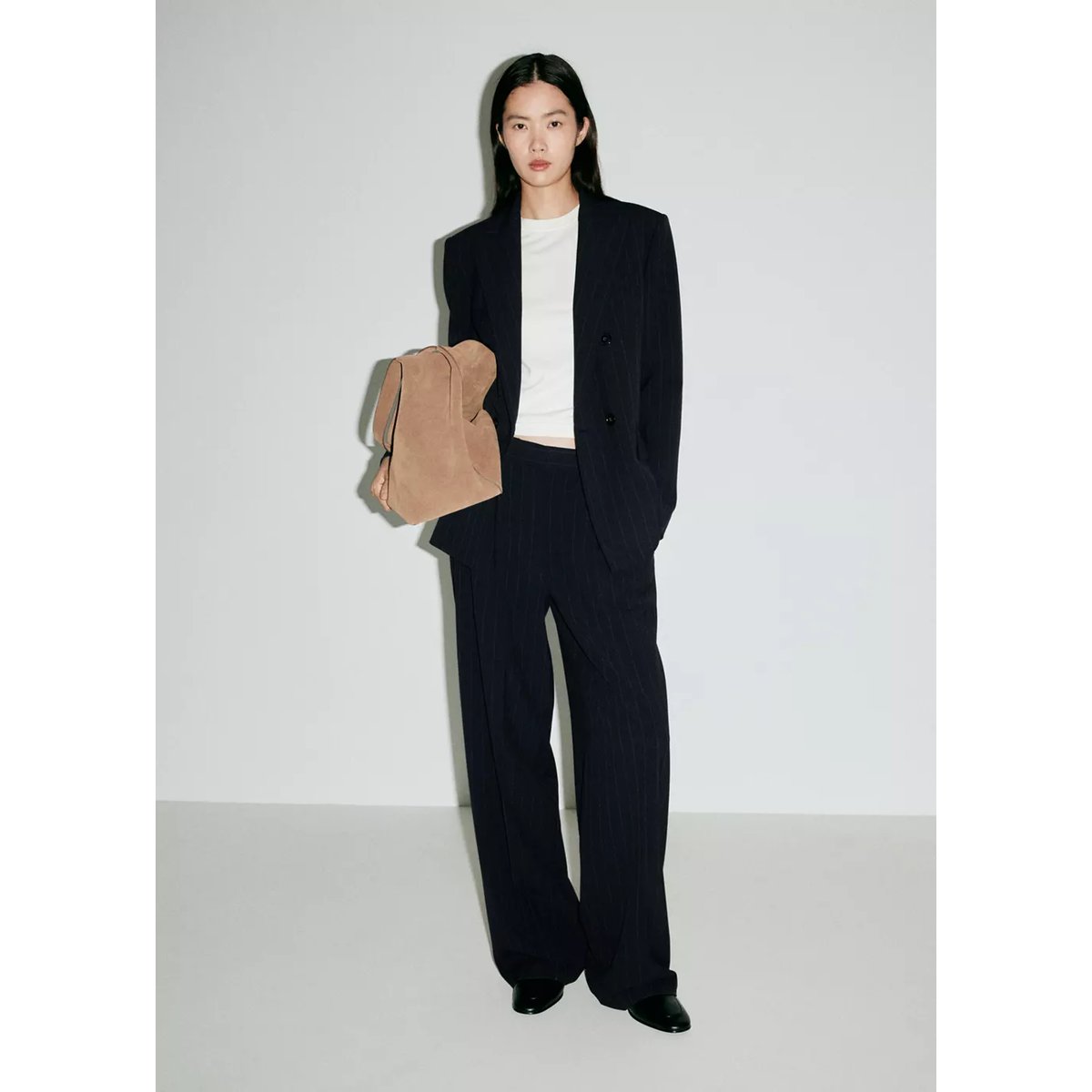 Pantalon pinces rayures tennis bleu marine, MANGO