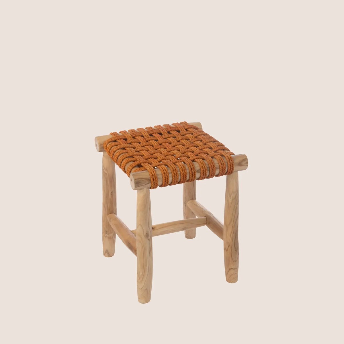 Tabouret en teck et assise tressée - LIPSI orange, HELLIN, DEPUIS 1862