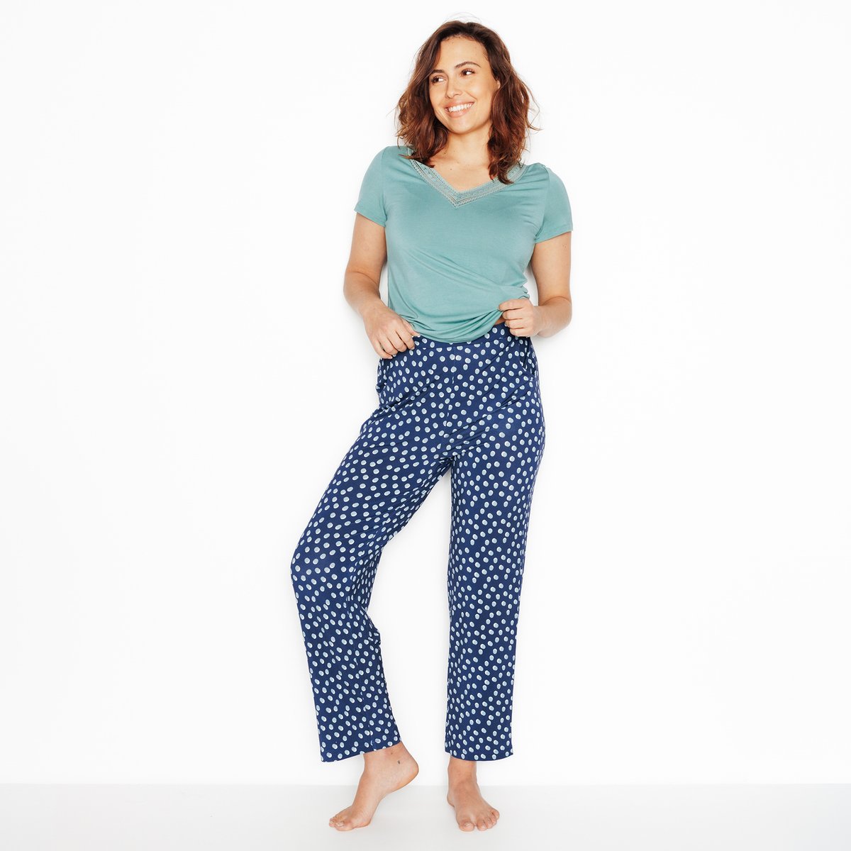 Pantalon pyjama CAMILLE multico bleu, ROUGEGORGE LINGERIE