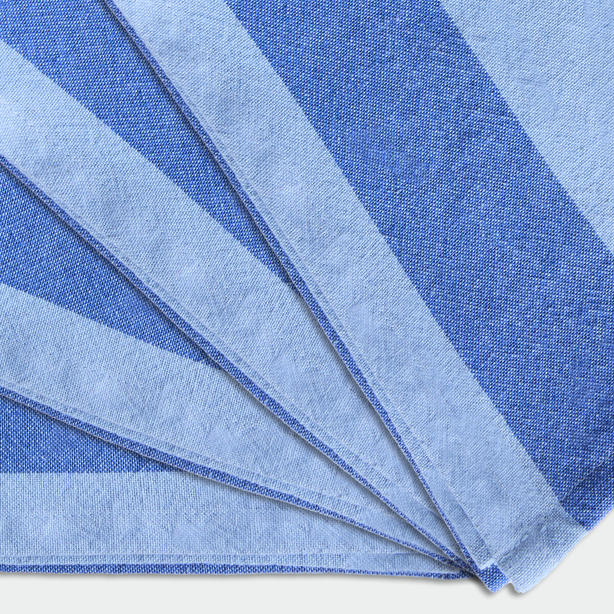 Lot de 4 serviettes de table rayées, 30% coton recyclé, tissé teint, MIRELLA bleu foncé/bleu clair, LA REDOUTE INTERIEURS
