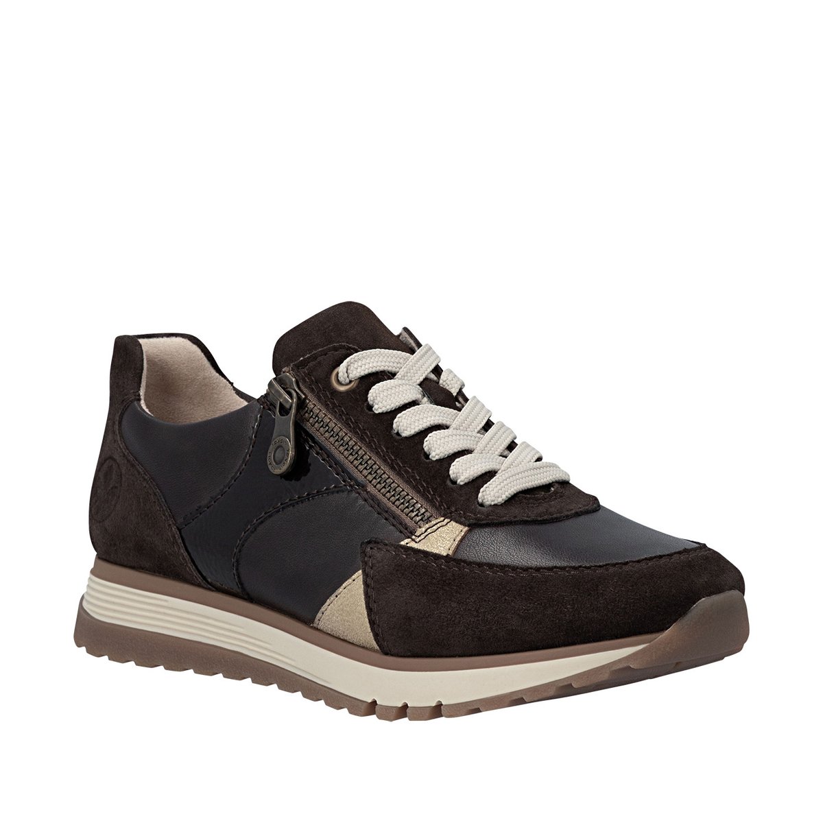 Baskets running en cuir brunes à talon plat avec lacets et zip latéral brun, RIEKER