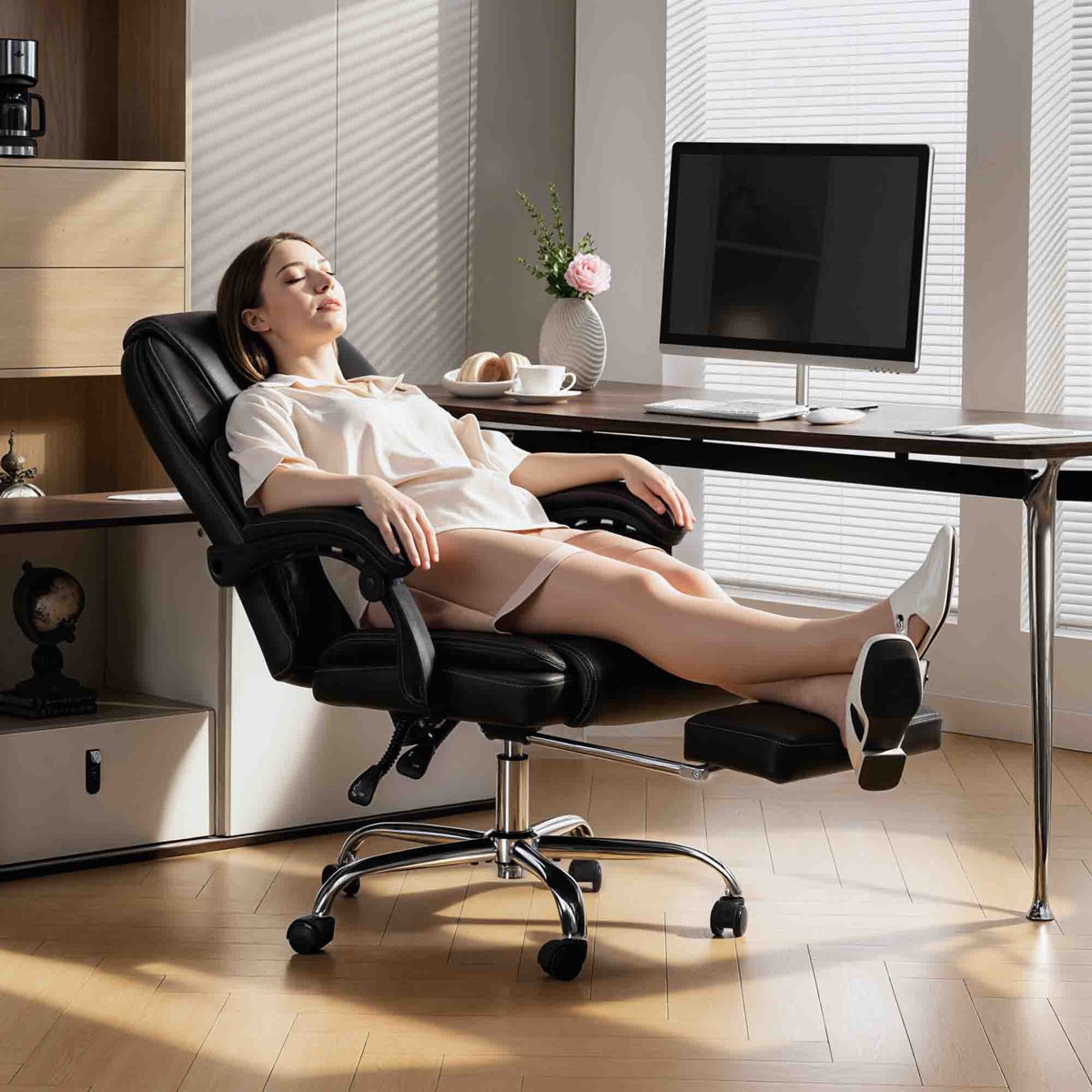 Chaise de bureau PU Noir noir, HOMCOM