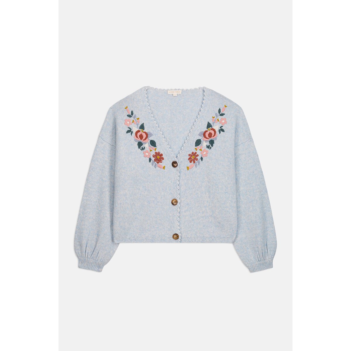 Cardigan col V brodé, LUNAMI gris, LOUISE MISHA