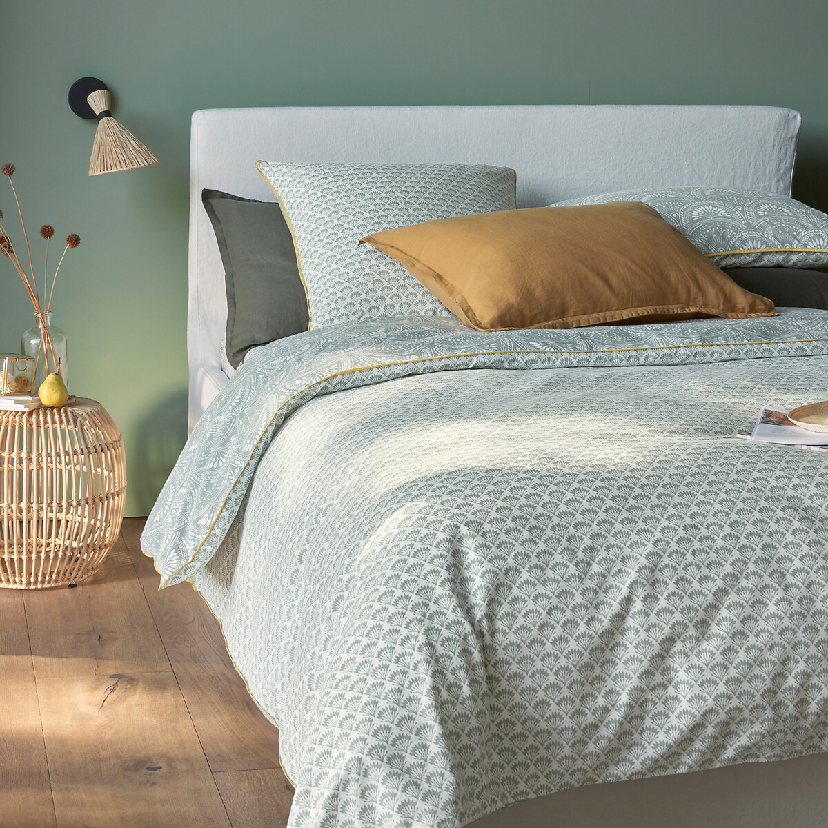 Jaipur Green Washed Cotton Pillowcase green print, LA REDOUTE INTERIEURS
