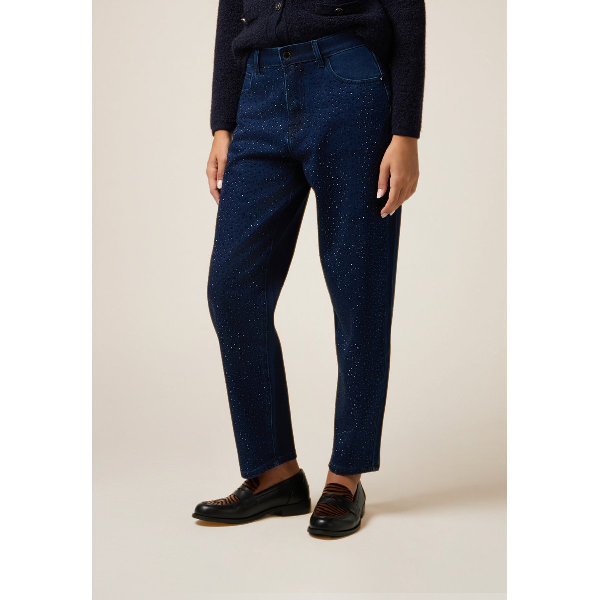 Jean regular avec cristaux bleu, OLTRE