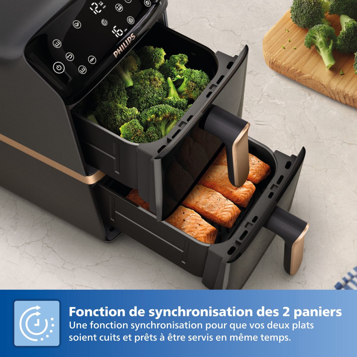 Friteuse sans huile NA462/70 Friteuse sans huile Vertical Duo Noir/Cuivre, Série 4000 10L (5+5L) couleur unique, PHILIPS