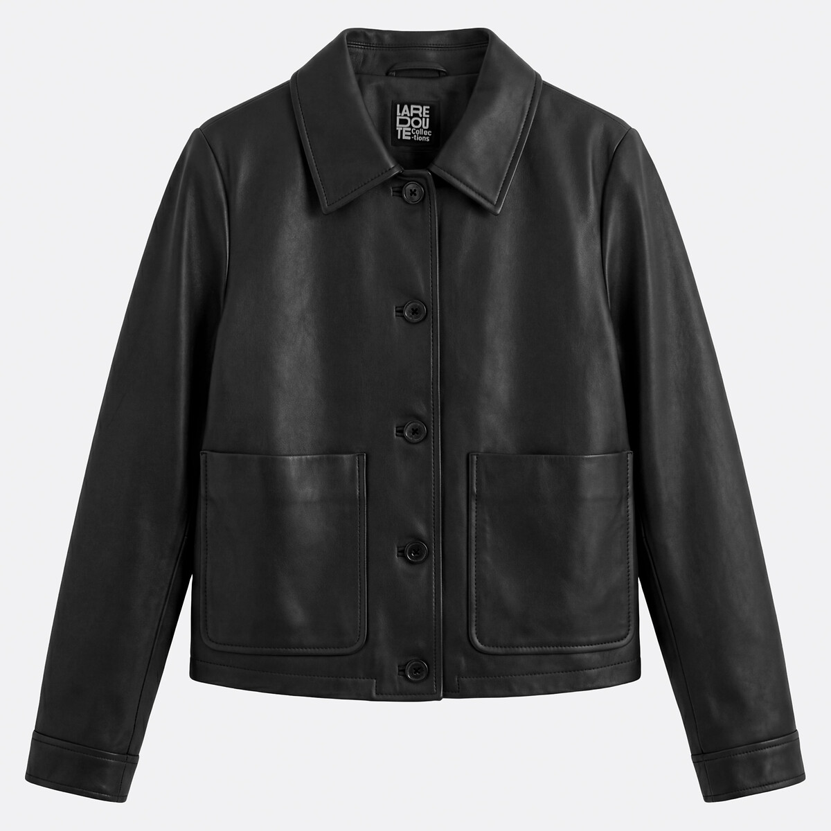 Veste courte boutonnée en cuir, Signature ABELLE noir, LA REDOUTE COLLECTIONS