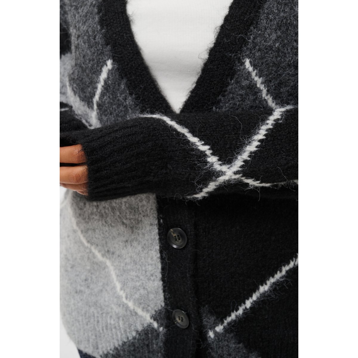 Cardigan à tricot gris grey melange/black check, KAFFE CURVE