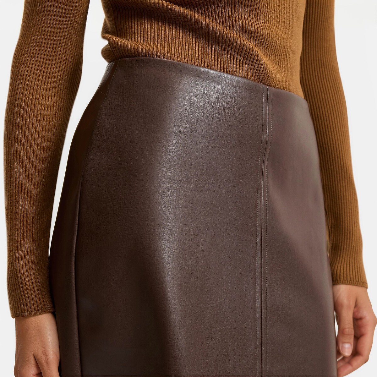 Gonna a tubino di lunghezza media in finta pelle marrone, LA REDOUTE COLLECTIONS