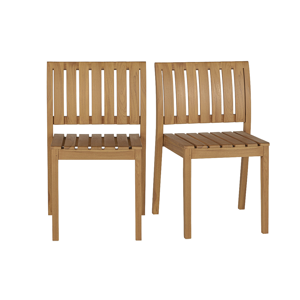 Chaises de jardin empilables en bois teck massif (lot de 2) TECKA couleur unique, MILIBOO