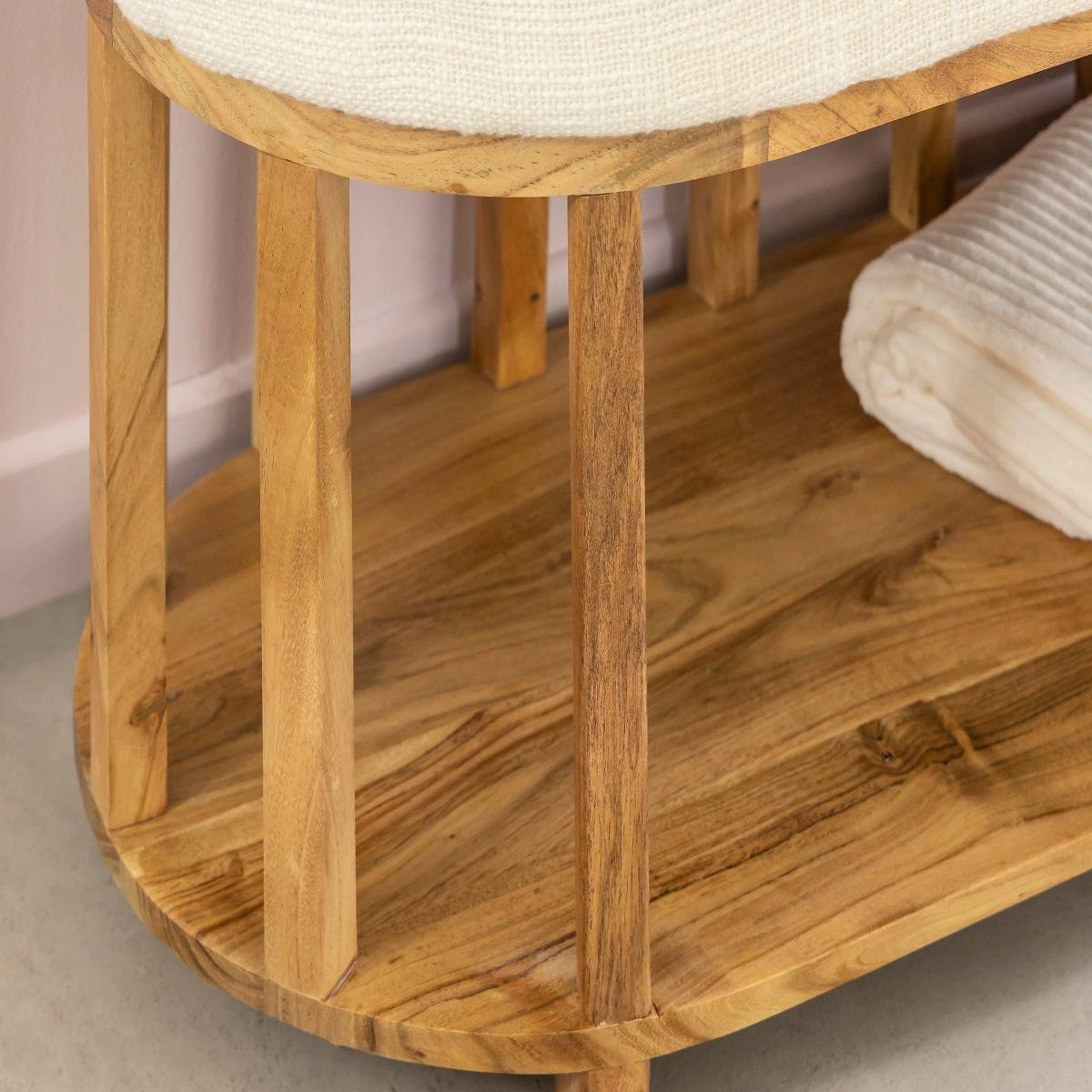 Banc en bois d'acacia et tissu ORANE bois clair, MADE IN MEUBLES