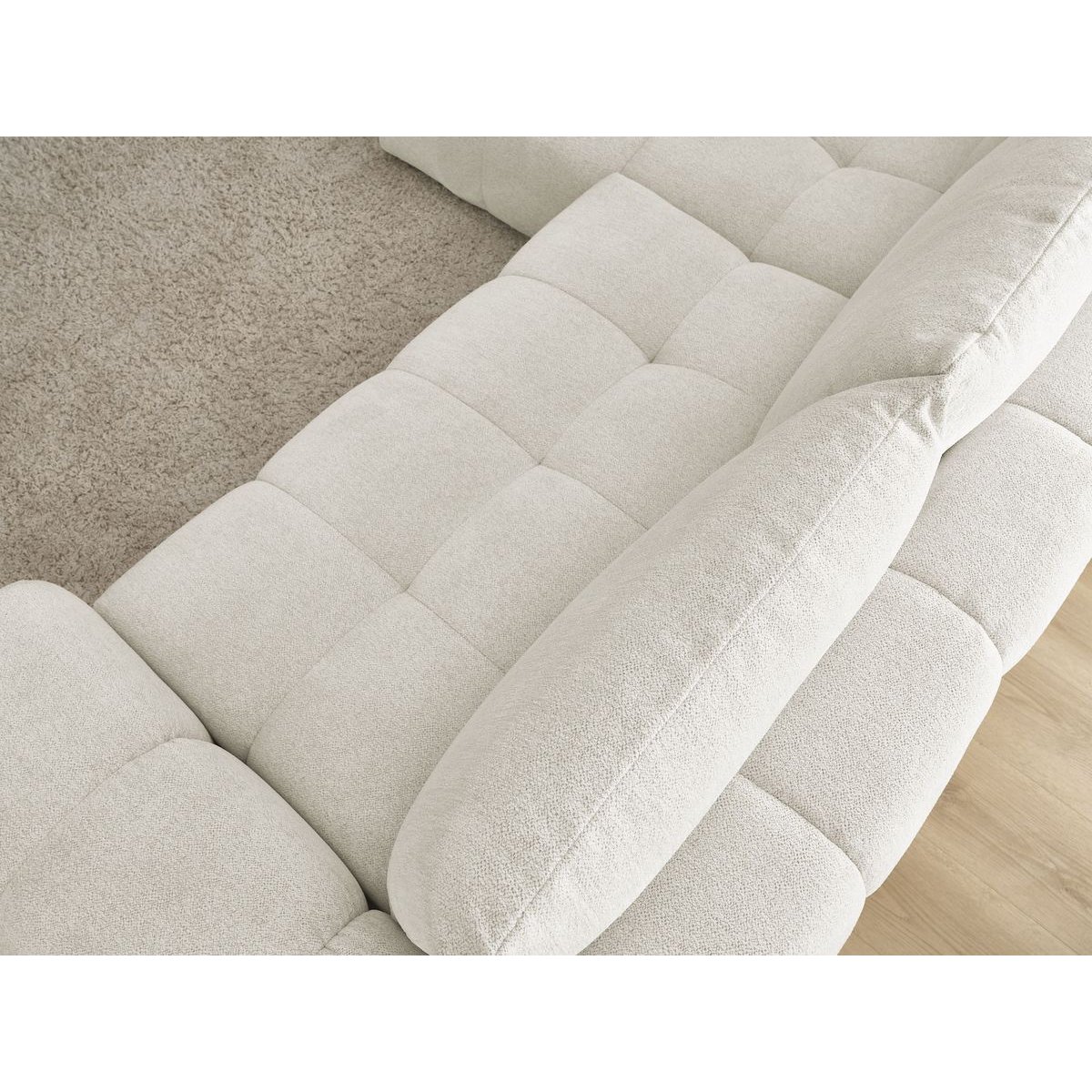 Canapé d'angle convertible 3 places en tissu chiné, EVEREST blanc, BOBOCHIC
