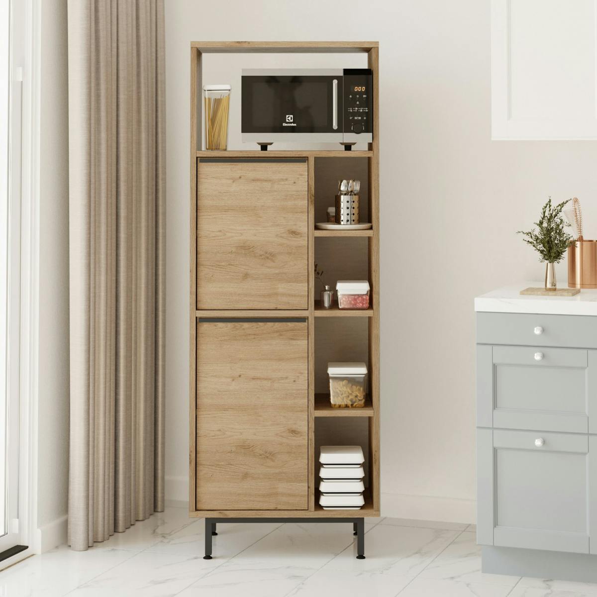 Colonne rangement cuisine niche micro-ondes décor bois JENA bois naturel, PIER IMPORT