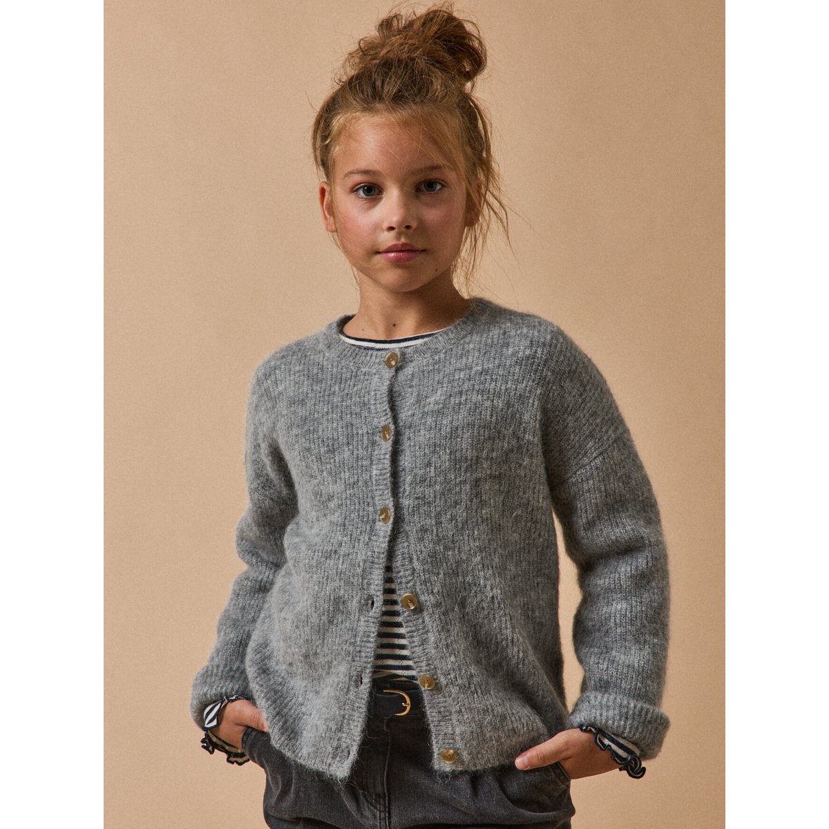 Cardigan laine et mohair - Collection JUNIOR gris chine moyen, CYRILLUS