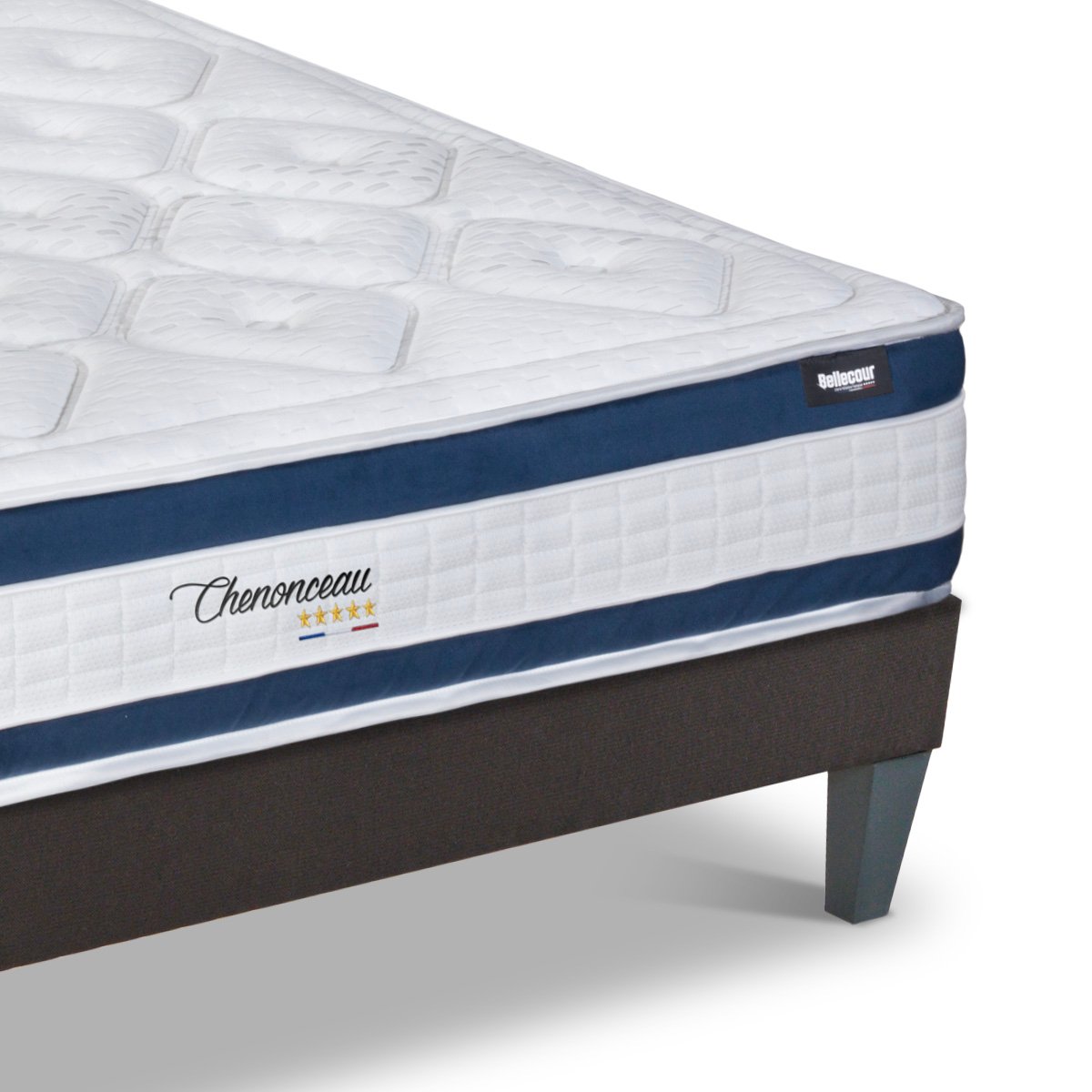 Ensemble Chenonceau 180x200 cm Matelas Mousse + Sommier Bois blanc, BELLECOUR