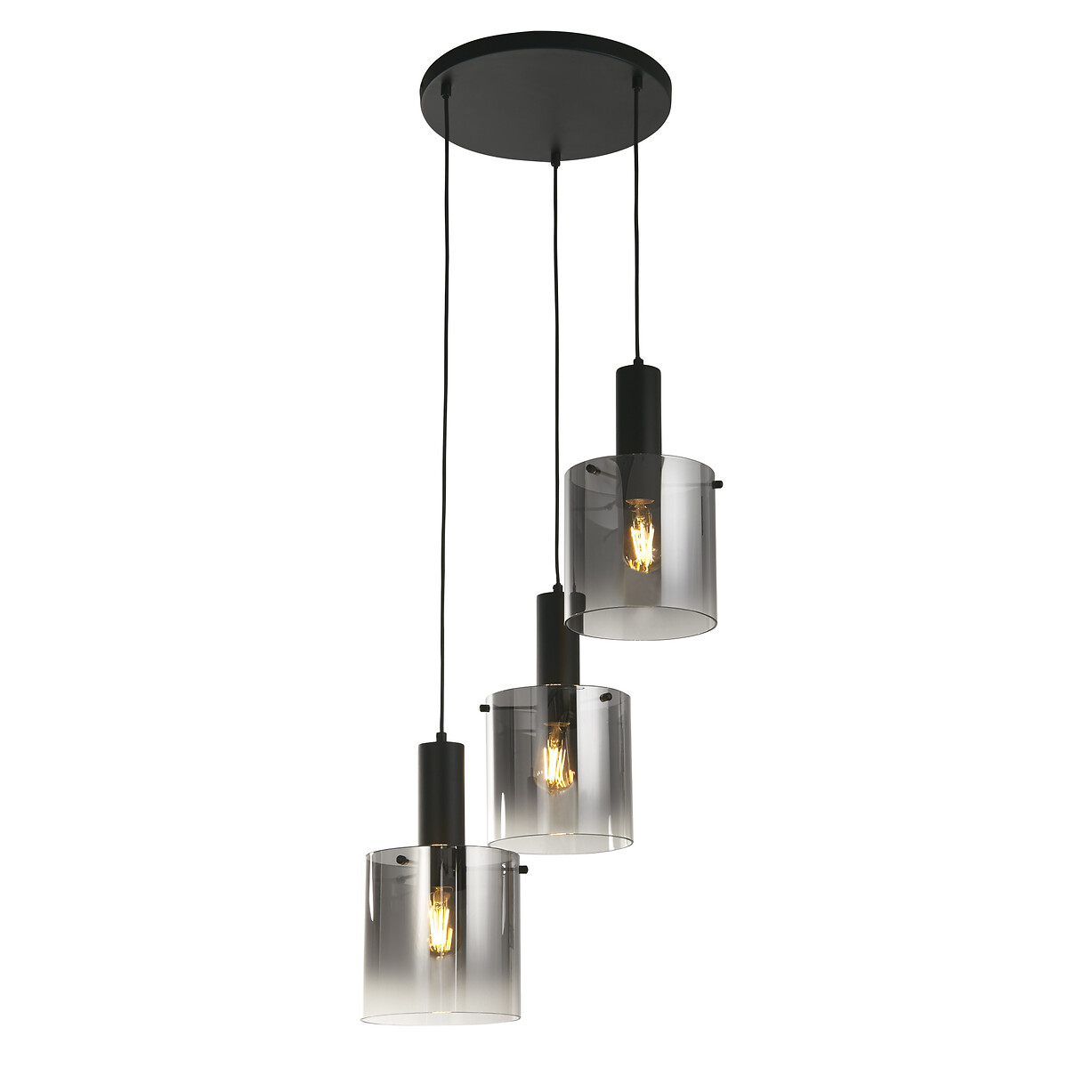 Soka 3-Light Multi-Drop Pendant Light in Smoked Ombre black, SO'HOME