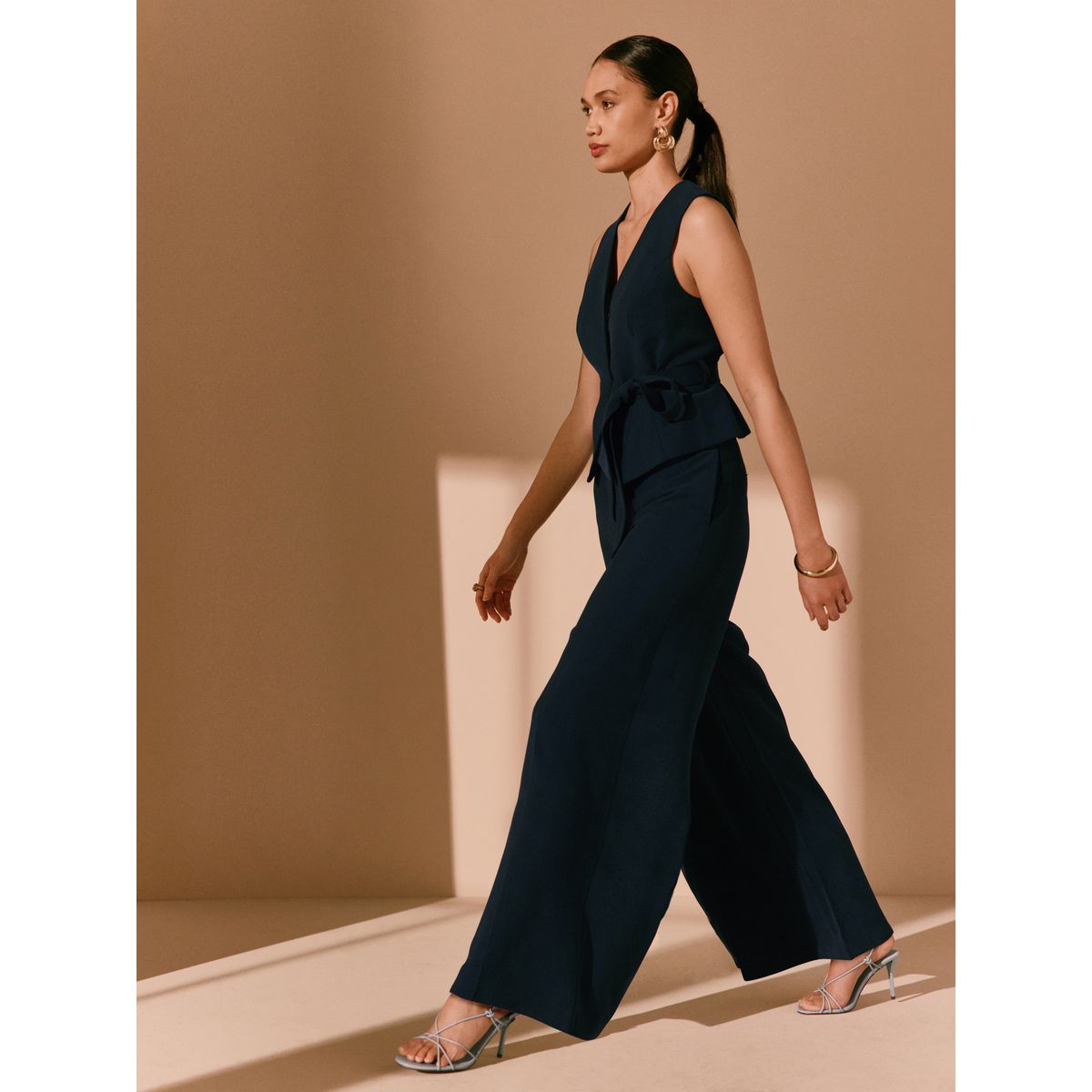 Pantalon large bleu marine, NEXT