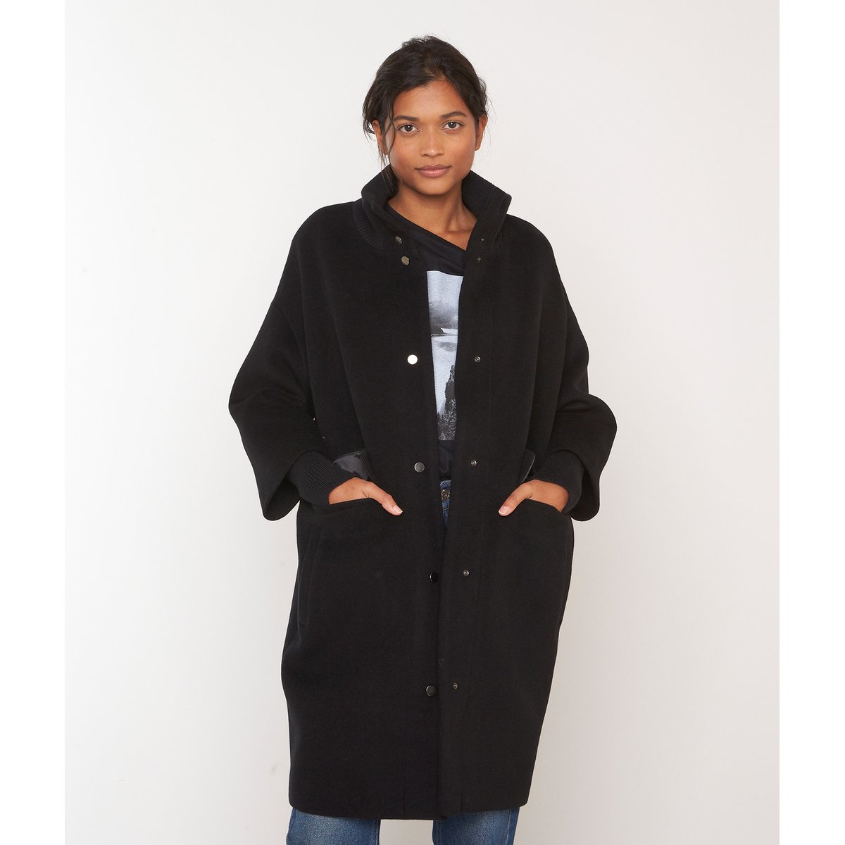 Manteau mi-long MAGDA noir, Maison 123