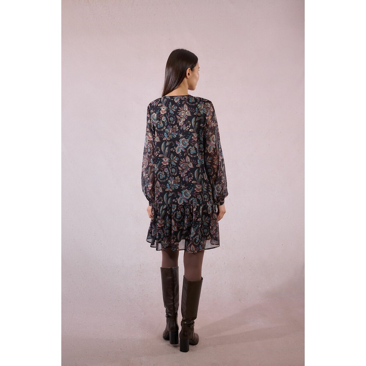 Mini Dress in Printed Voile black print, MOLLY BRACKEN