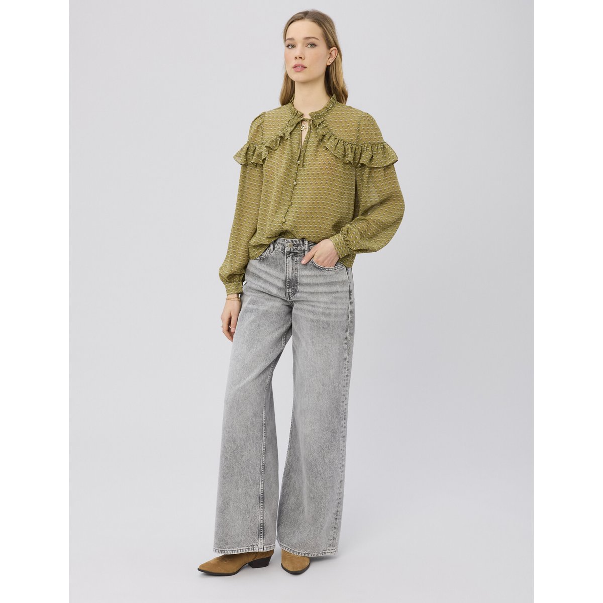 Blouse en voile imprimée multicolore, BZB
